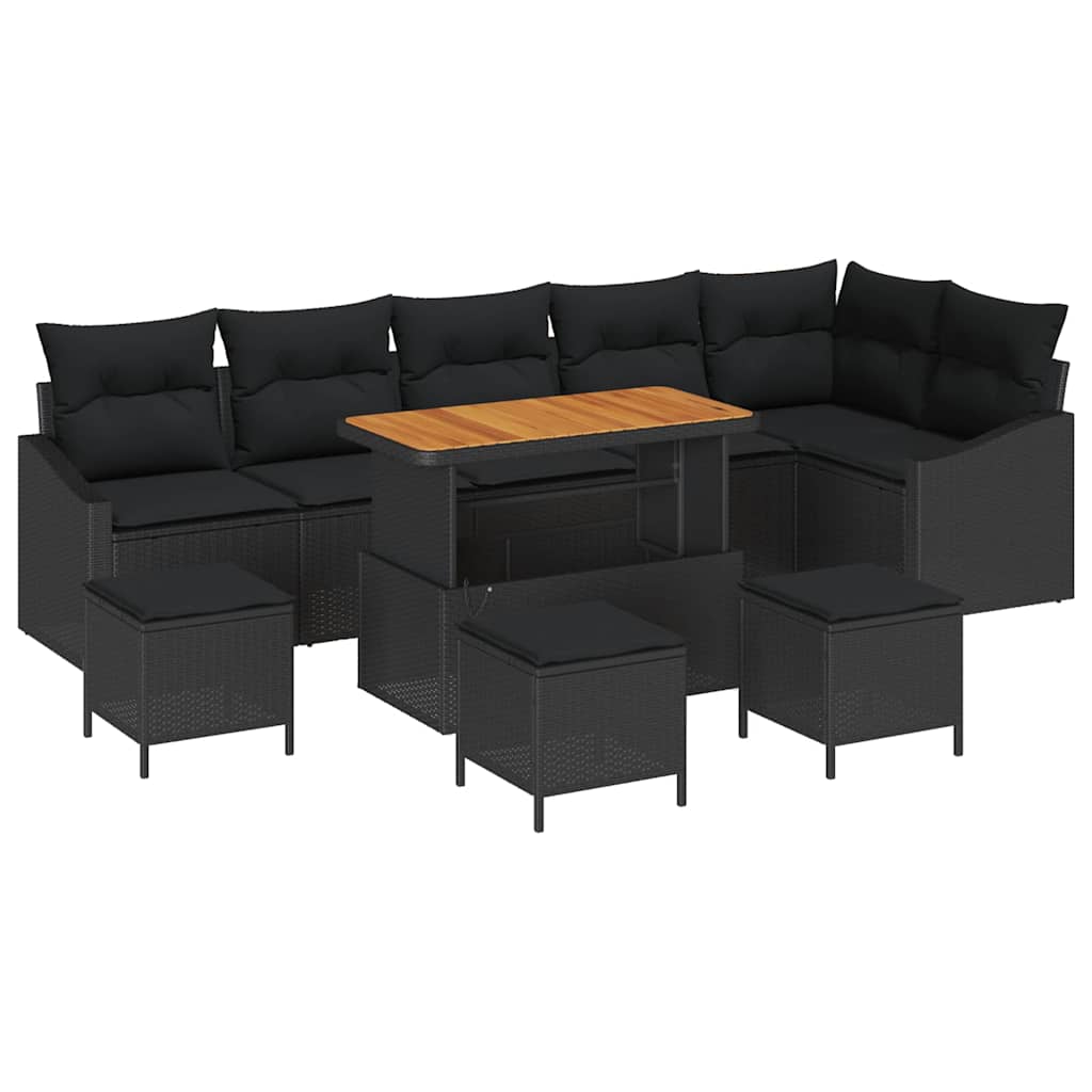 Sjedeća garnitura za vrt 10 kom. Crna poliratan 288,5 x 123,5 x 85 cm