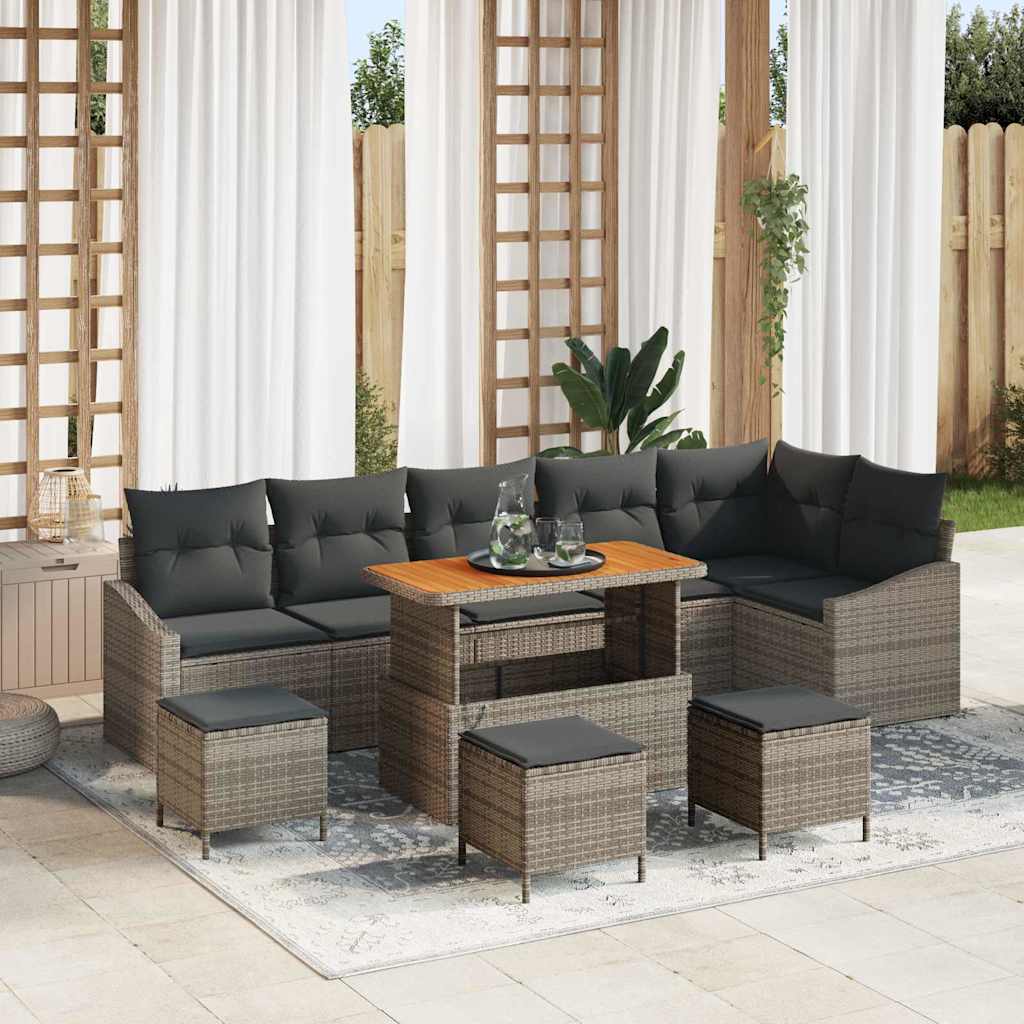 Sjedeća garnitura za vrt 10 kom. Siva poliratan 288,5 x 123,5 x 85 cm