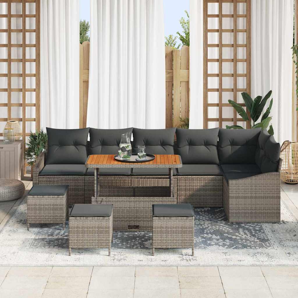 Sjedeća garnitura za vrt 10 kom. Siva poliratan 288,5 x 123,5 x 85 cm