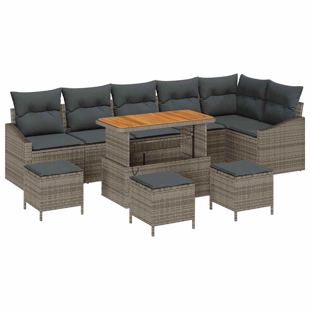 Sjedeća garnitura za vrt 10 kom. Siva poliratan 288,5 x 123,5 x 85 cm