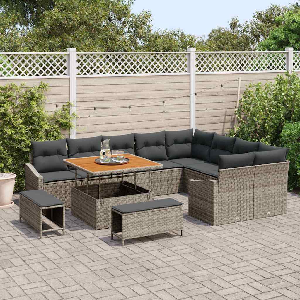 Sjedeća garnitura za vrt 12 kom. Siva poliratan 288,5 x 234 x 85 cm