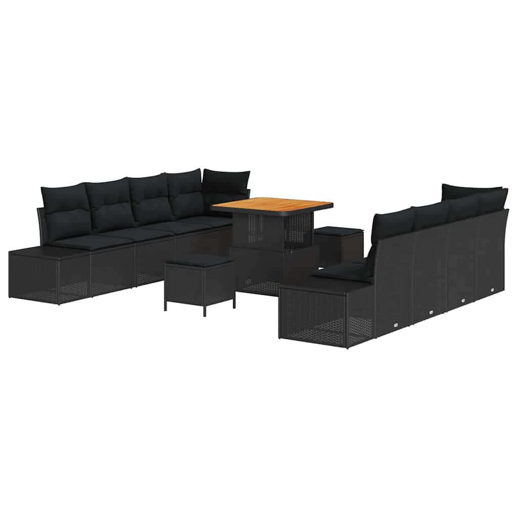 Sjedeća garnitura za vrt 11 kom. Crna poliratan 264 x 62 x 85 cm