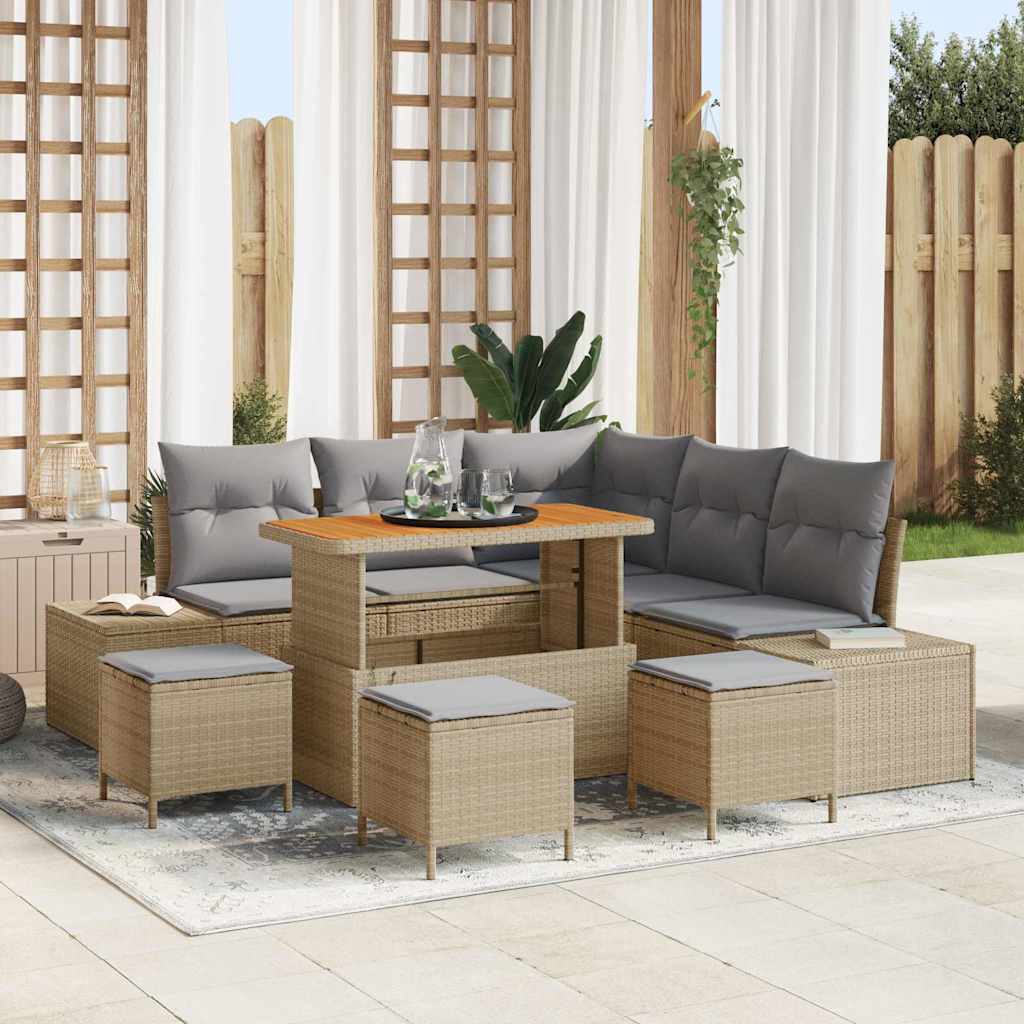 Sjedeća garnitura za vrt 9 kom. Bež poliratan 209 x 209 x 85 cm