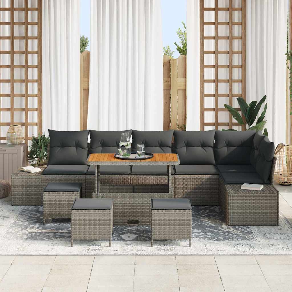 Sjedeća garnitura za vrt 10 kom. Siva poliratan 319 x 154 x 85 cm