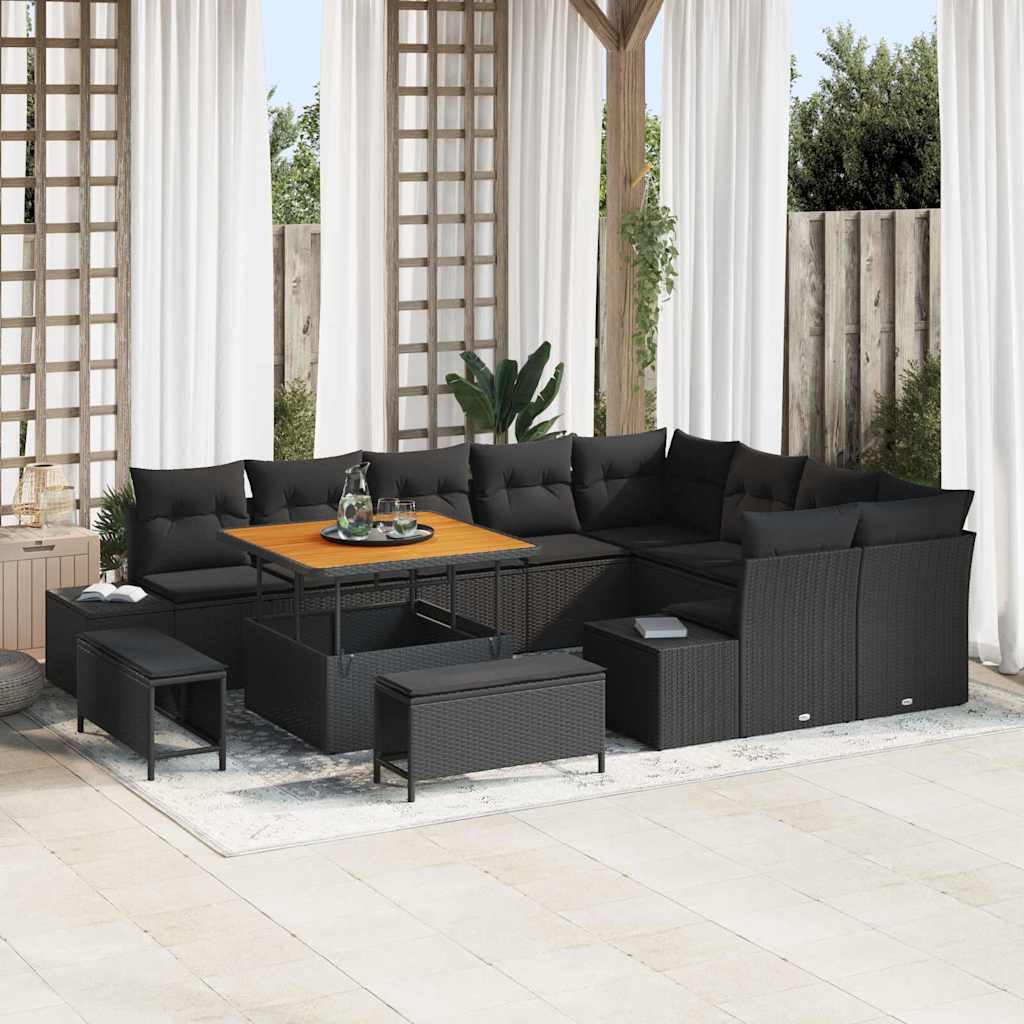 Sjedeća garnitura za vrt 12 kom. Crna poliratan 319 x 234 x 85 cm