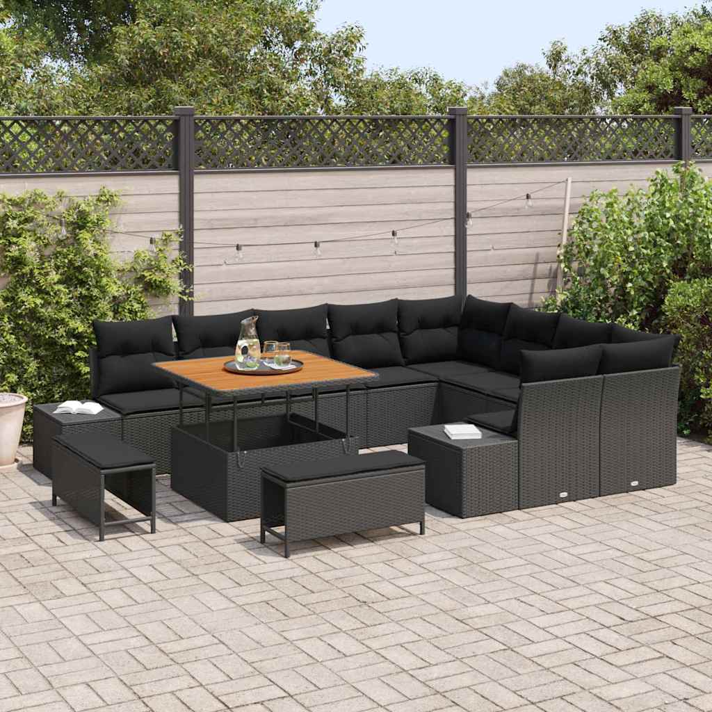 Sjedeća garnitura za vrt 12 kom. Crna poliratan 319 x 234 x 85 cm