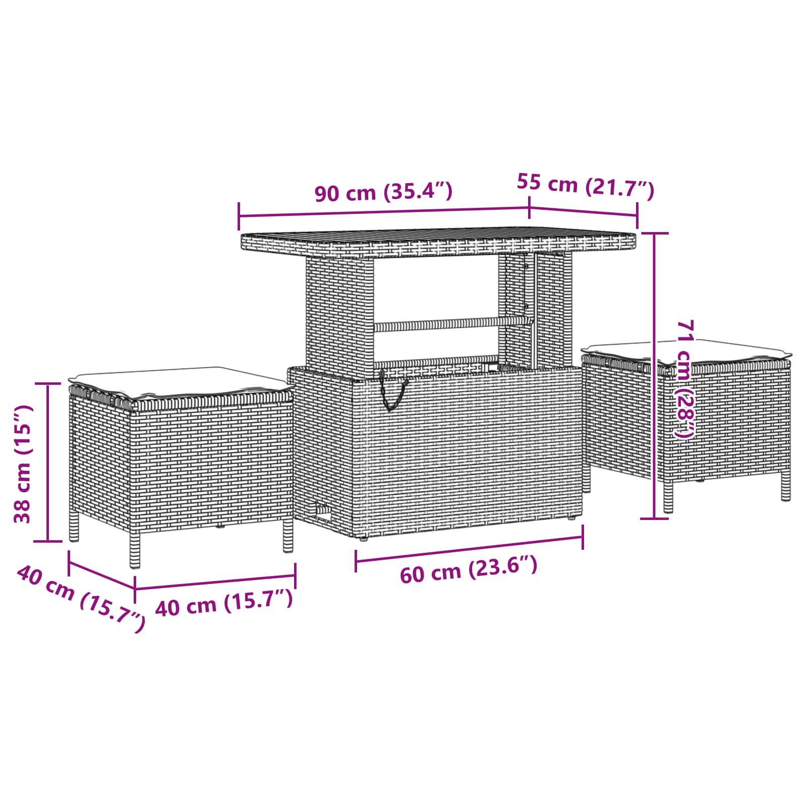 Sjedeća garnitura za vrt 11 pcs Bež poliratan