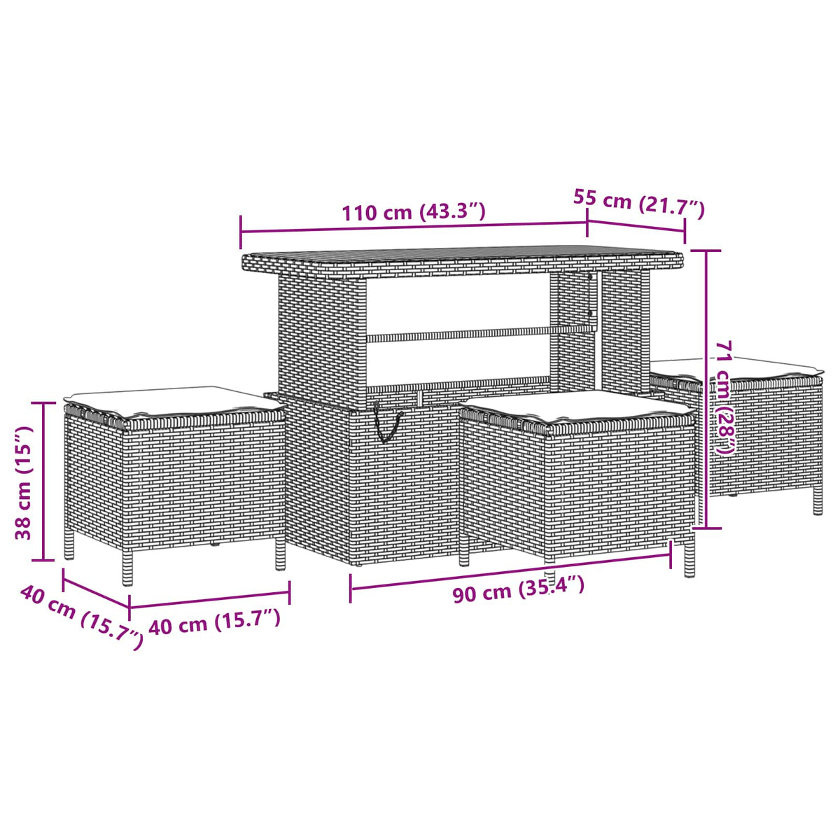 Sjedeća garnitura za vrt 9 kom. Bež poliratan 110 x 55 x 71 cm