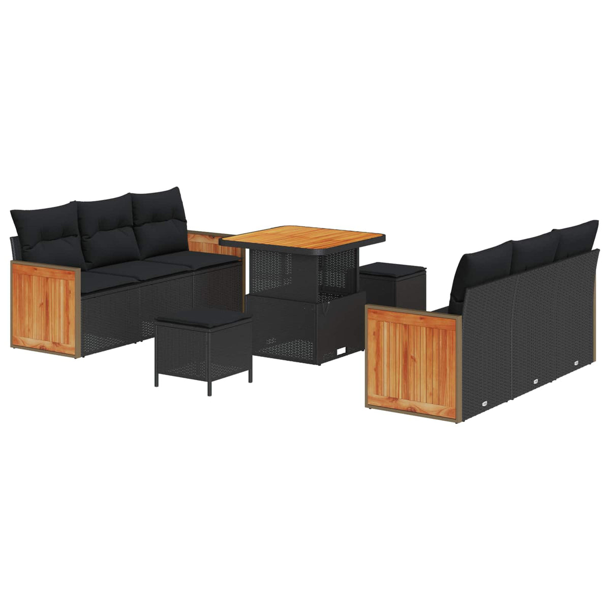 Sjedeća garnitura za vrt 9 kom. 8-Broj sjedala Crna 80 x 80 x 71 cm