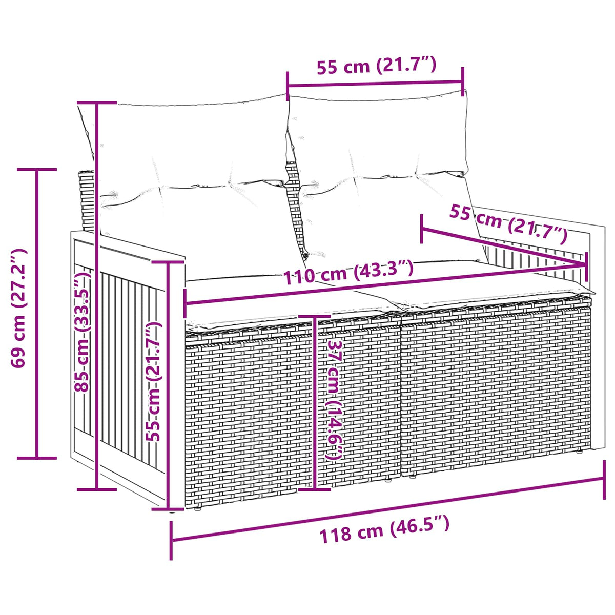 Sjedeća garnitura za vrt 9 kom. 8-Broj sjedala Crna 80 x 80 x 71 cm