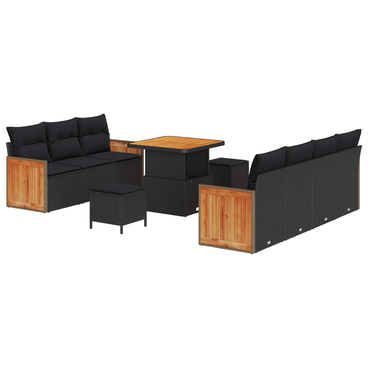 Sjedeća garnitura za vrt 10 kom. 9-Broj sjedala Crna 80 x 80 x 71 cm
