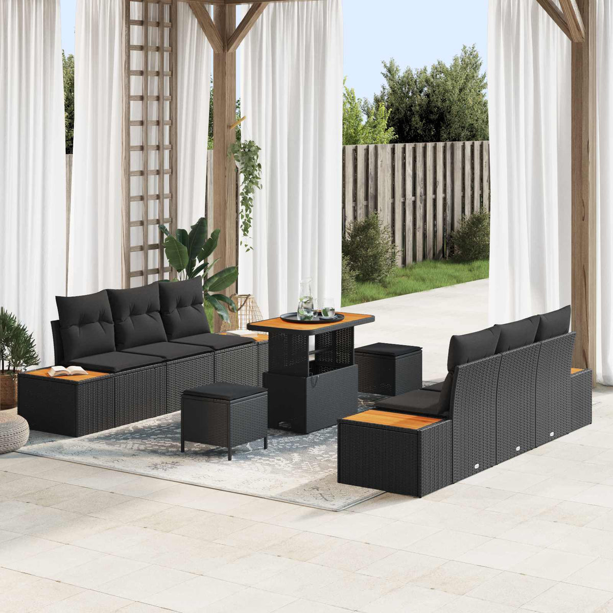 Sjedeća garnitura za vrt 9 kom. 8-Broj sjedala Crna 173 x 62 x 85 cm