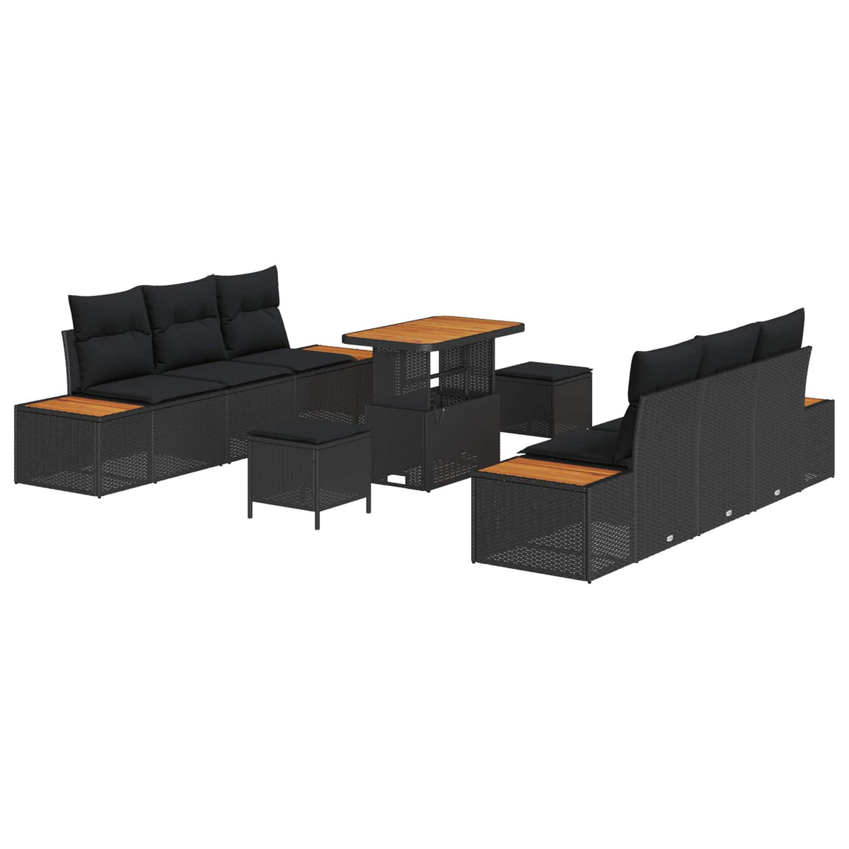 Sjedeća garnitura za vrt 9 kom. 8-Broj sjedala Crna 173 x 62 x 85 cm