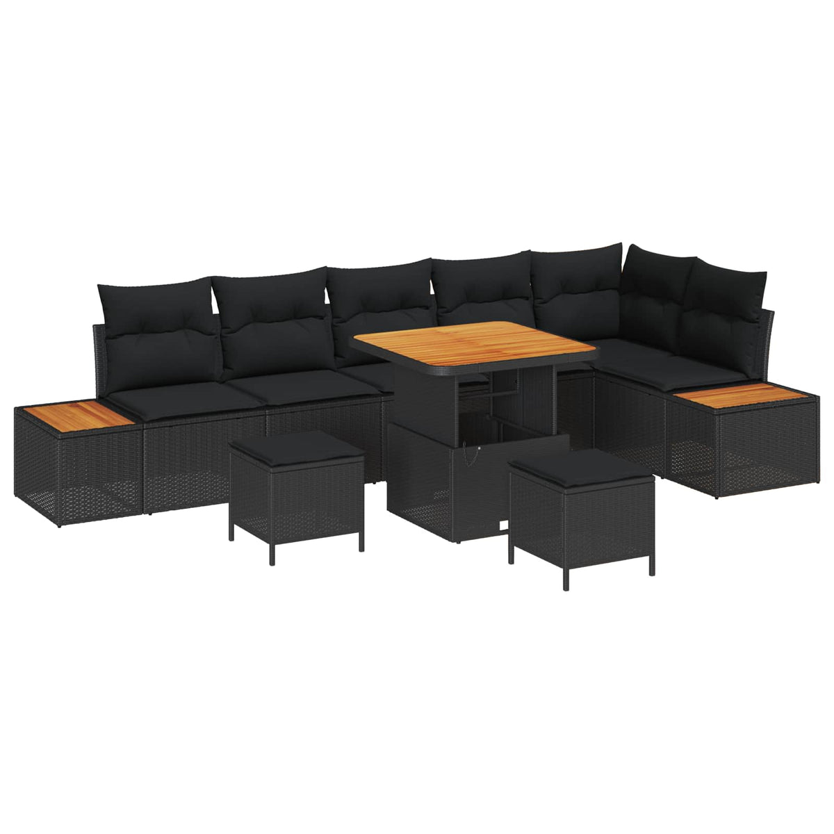 Sjedeća garnitura za vrt 9 kom. 8-Broj sjedala Crna 286 x 121 x 85 cm