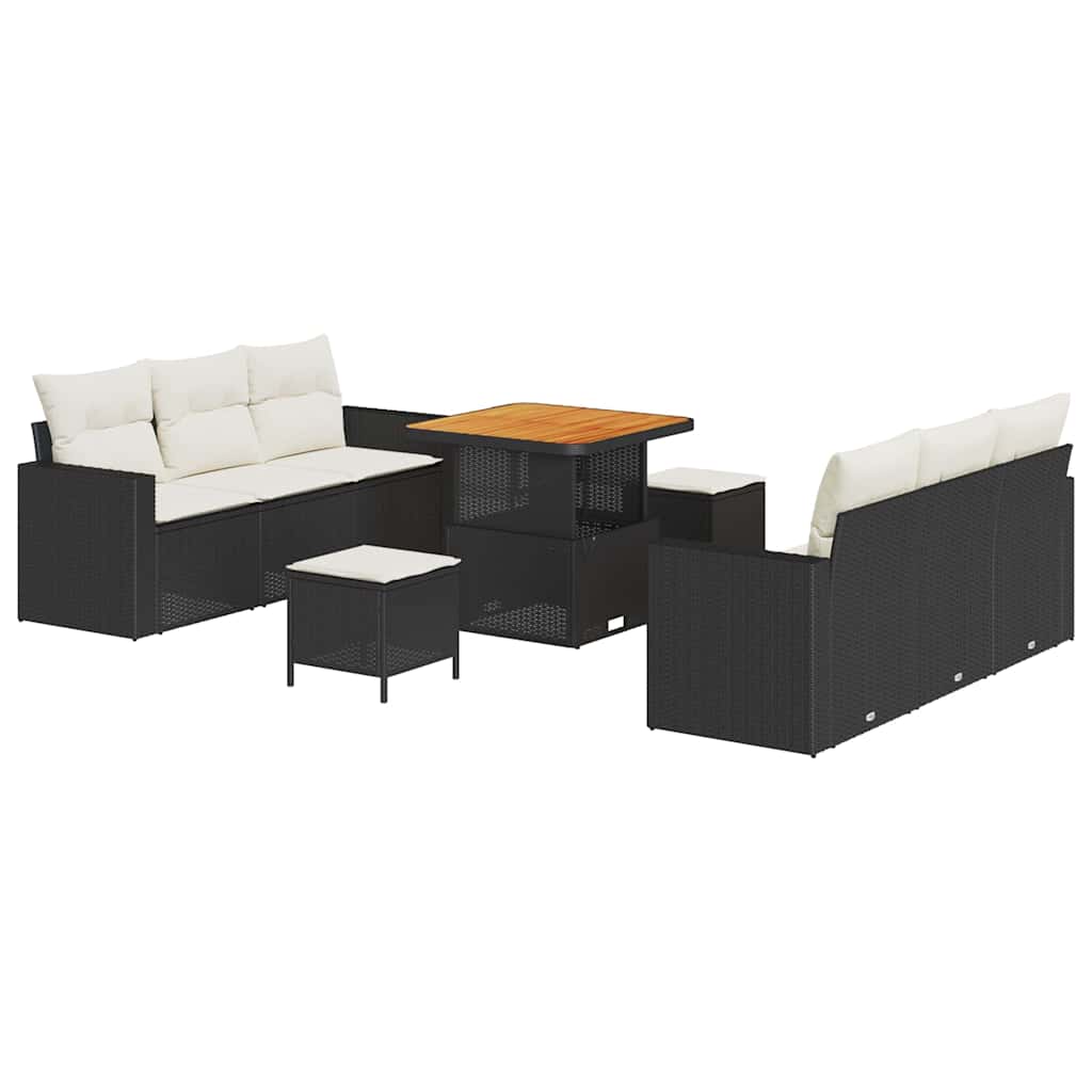 Sjedeća garnitura za vrt 9 kom. 6-Broj sjedala Crna i Krema 80 x 80 x 71 cm