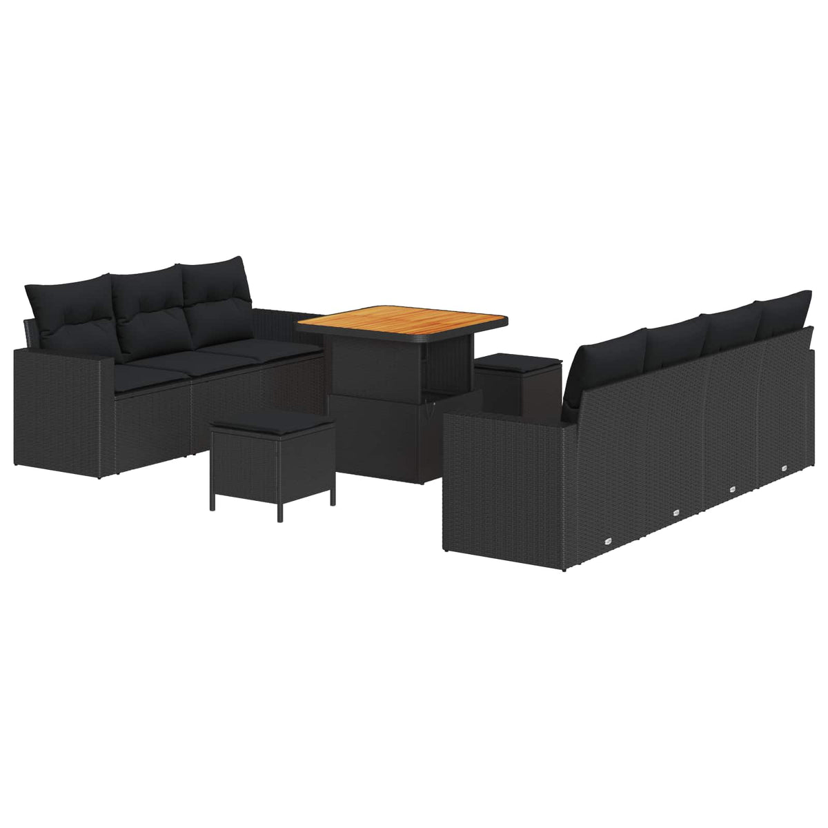Sjedeća garnitura za vrt 10 kom. 7-Broj sjedala Crna poliratan 80 x 80 x 71 cm