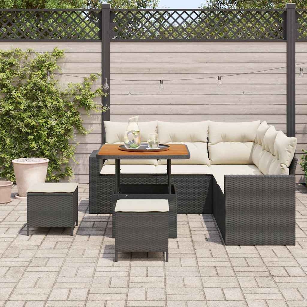 Sjedeća garnitura za vrt 9 kom. 6-Broj sjedala Crna i Krema 212.5 x 212.5 x 85 cm
