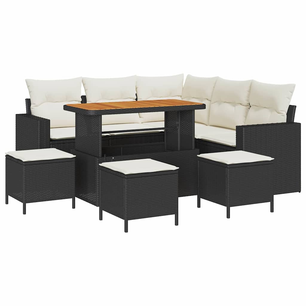 Sjedeća garnitura za vrt 10 kom. 7-Broj sjedala Crna i Krema 212.5 x 212.5 x 85 cm