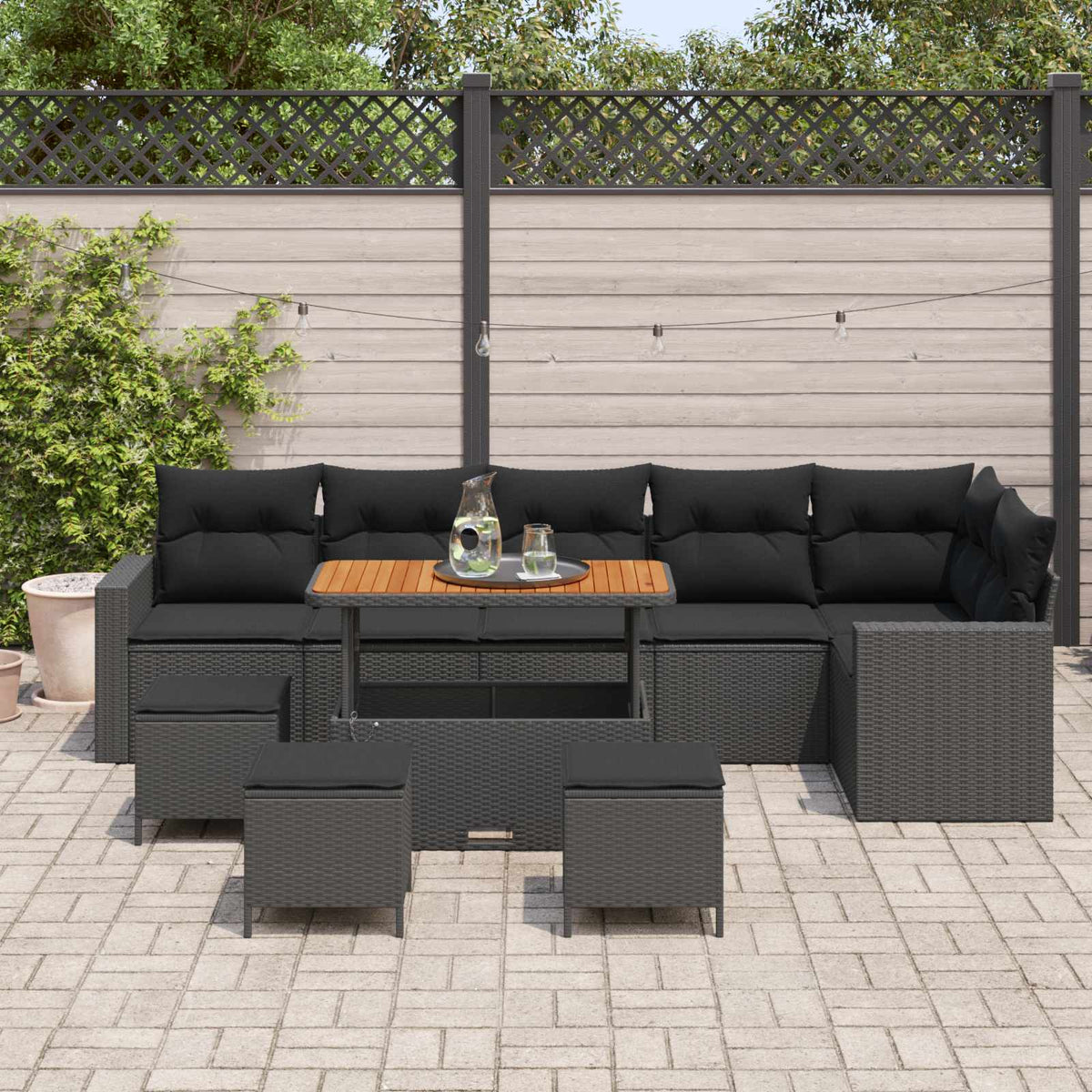 Sjedeća garnitura za vrt 12 kom. 8-Broj sjedala Crna poliratan 292,5 x 157 x 85 cm