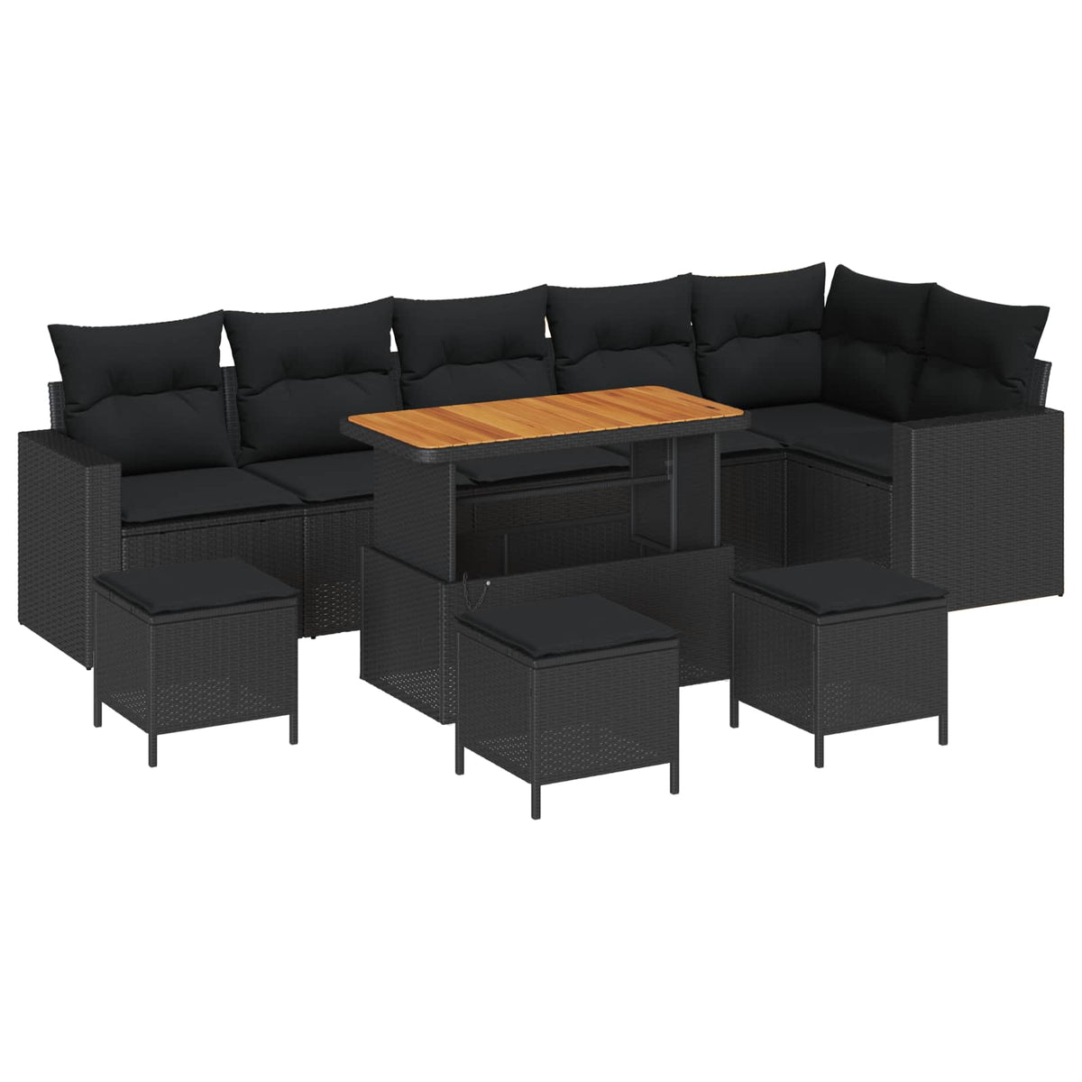 Sjedeća garnitura za vrt 12 kom. 8-Broj sjedala Crna poliratan 292,5 x 157 x 85 cm