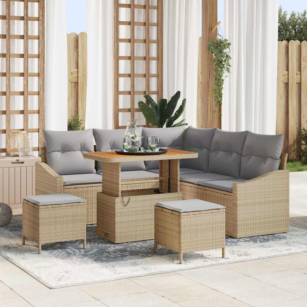 Sjedeća garnitura za vrt 8 kom. 7-Broj sjedala Bež Poli ratan 90 x 55 x 71 cm