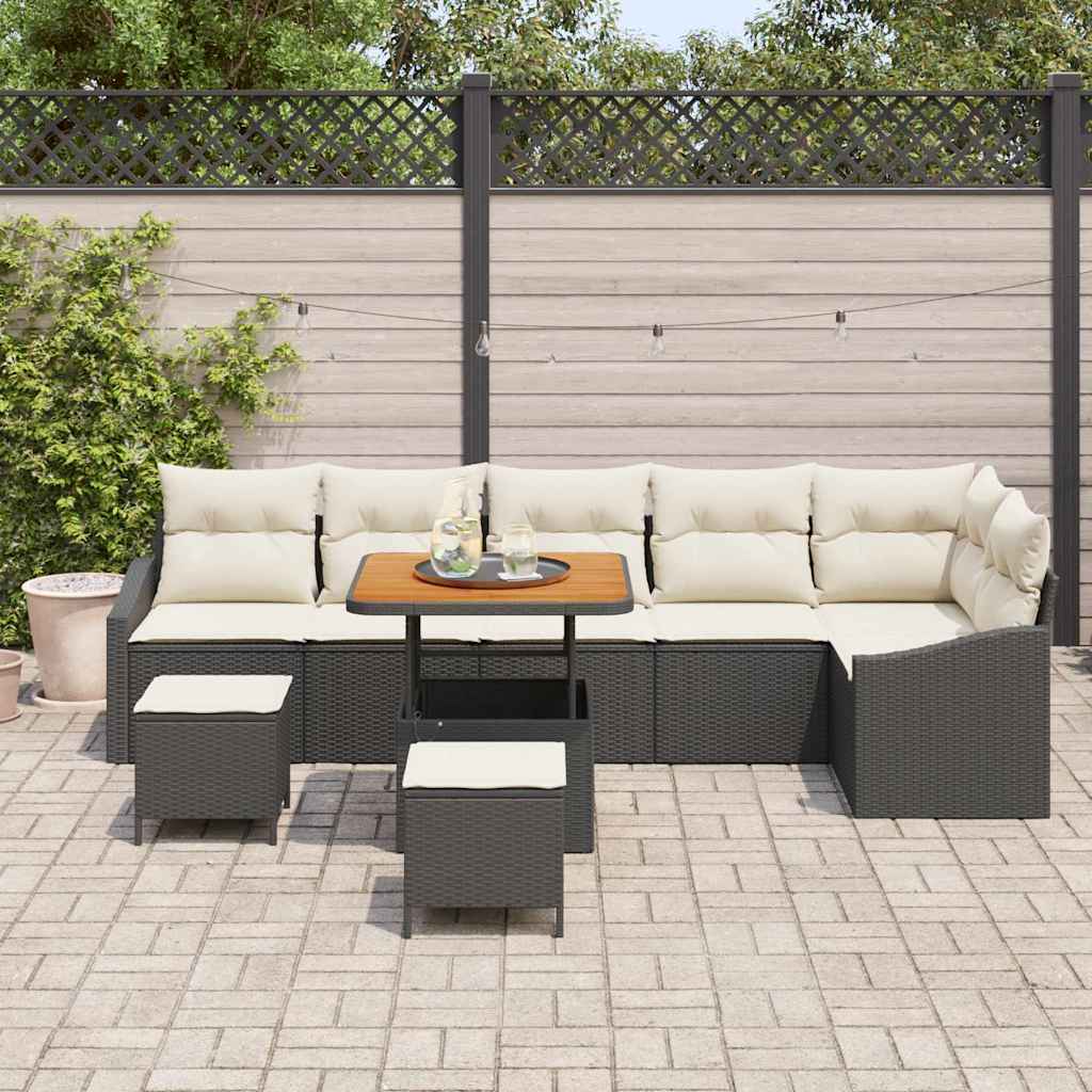 Sjedeća garnitura za vrt 9 kom. 7-Broj sjedala Crna Poli ratan 80 x 80 x 71 cm