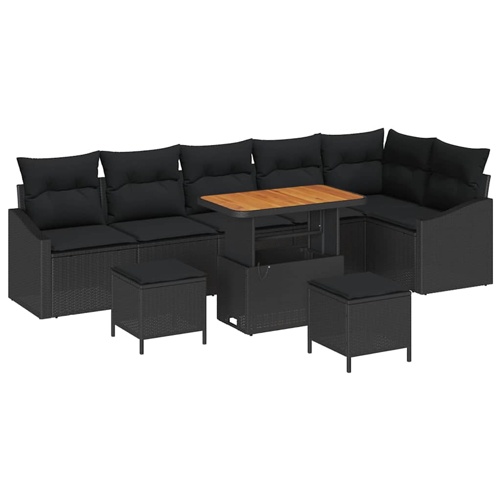 Sjedeća garnitura za vrt 9 kom. 7-Broj sjedala Crna Poli ratan 90 x 55 x 71 cm