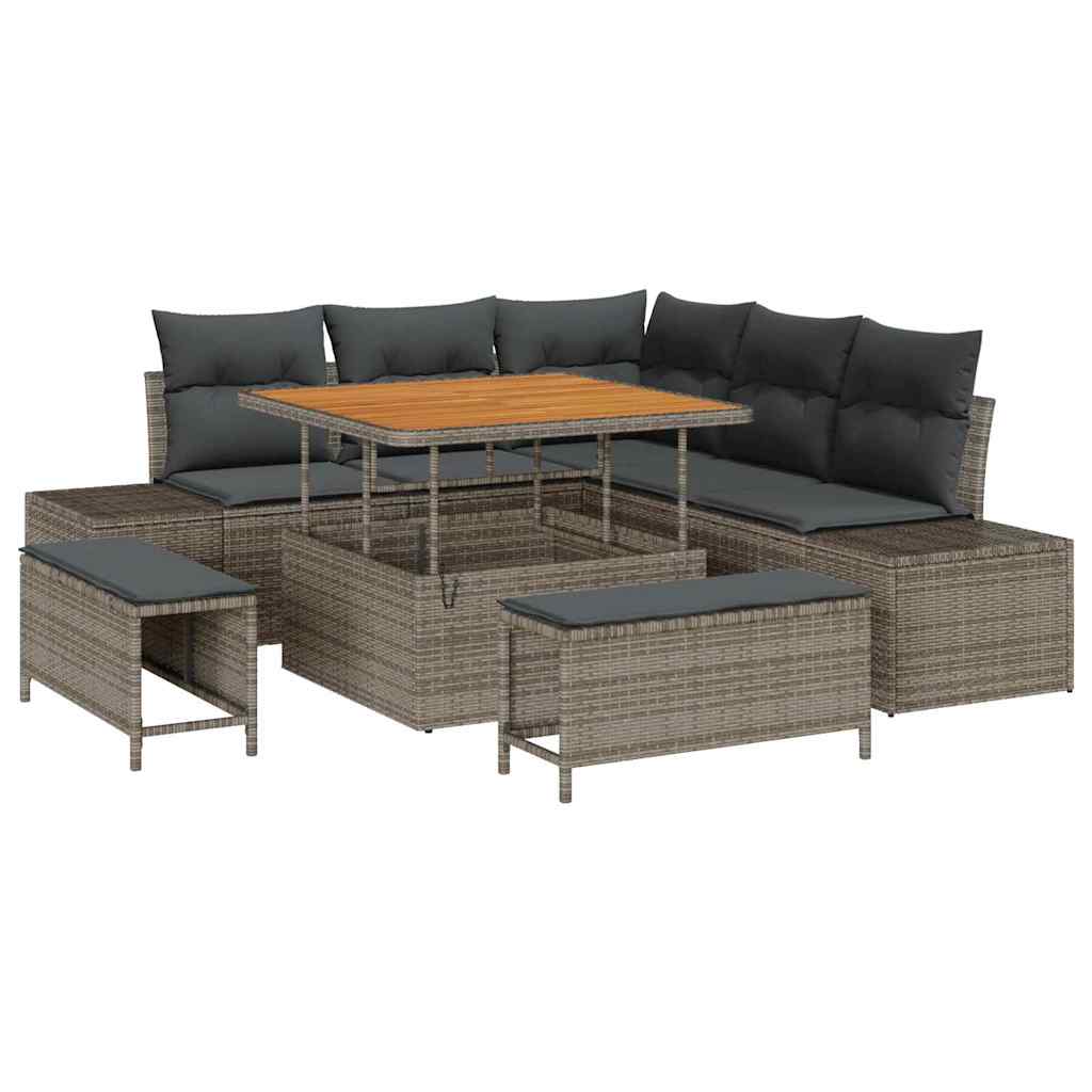 Sjedeća garnitura za vrt 8 kom. Siva Poli ratan 100 x 100 x 71 cm