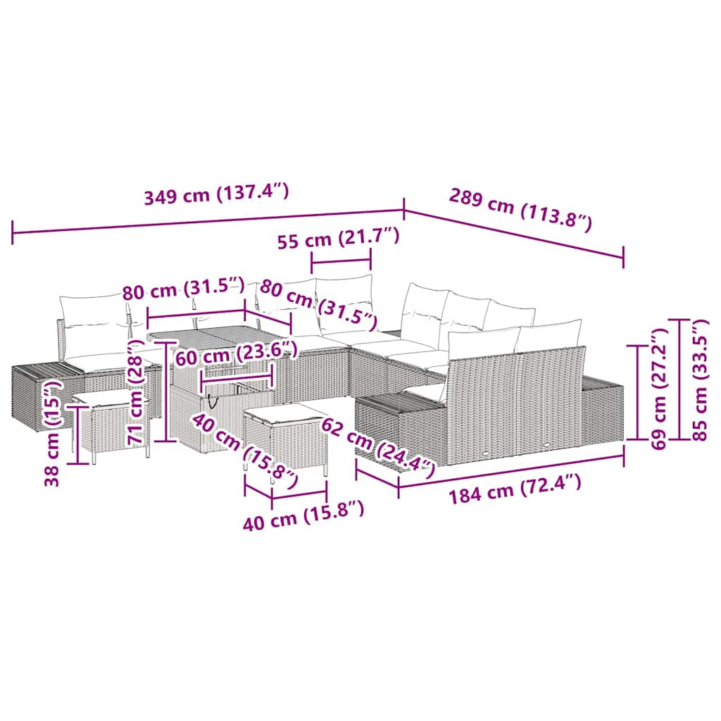 Sjedeća garnitura za vrt 13 kom. 12-Broj sjedala Crna 80 x 80 x 71 cm