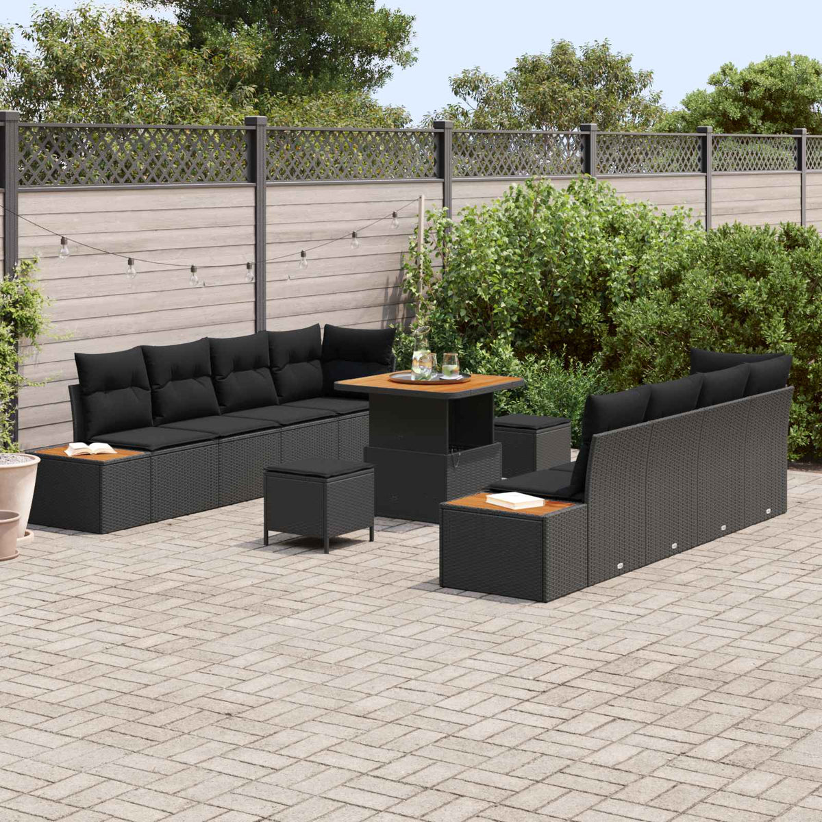 Sjedeća garnitura za vrt 11 kom. 10-Broj sjedala Crna 80 x 80 x 71 cm