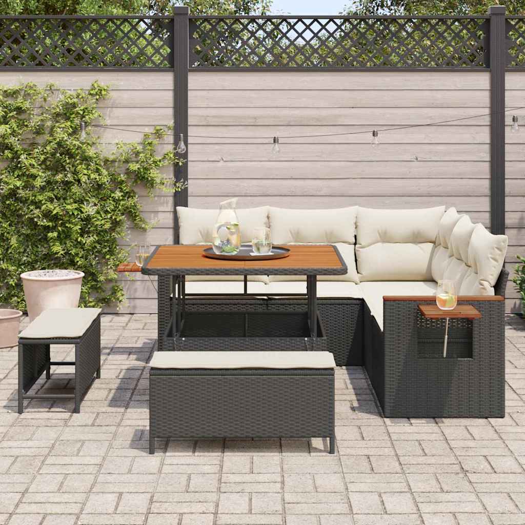 Sjedeća garnitura za vrt 9 kom. 8-Broj sjedala Crna i Krema 219 x 219 x 85 cm