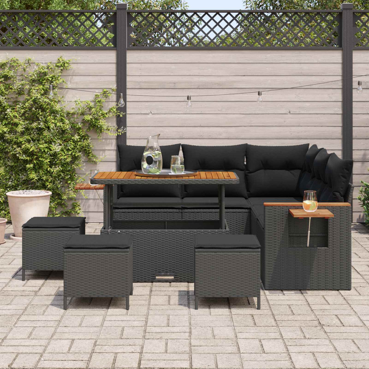 Sjedeća garnitura za vrt 10 kom. 9-Broj sjedala Crna poliratan 219 x 219 x 85 cm