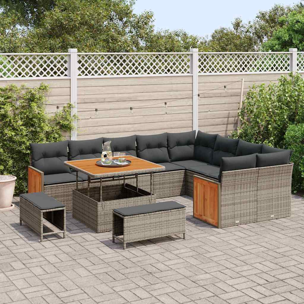 Sjedeća garnitura za vrt 13 kom. 11-Broj sjedala Siva poliratan
