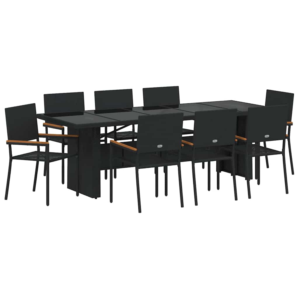 Vrtni set za objed 9 kom. Crna poliratan 240 x 90 x 75 cm
