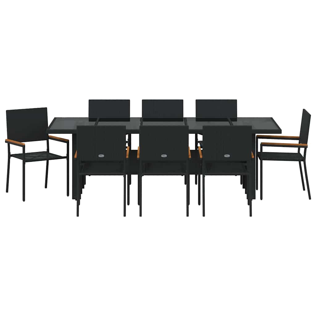 Vrtni set za objed 9 kom. Crna poliratan 240 x 90 x 75 cm
