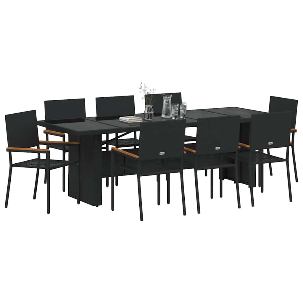Vrtni set za objed 9 kom. Crna poliratan 240 x 90 x 75 cm