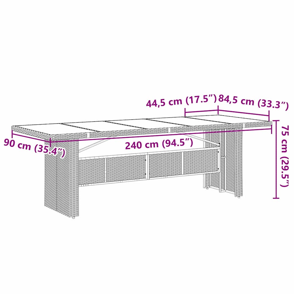 Vrtni set za objed 9 kom. Crna poliratan 240 x 90 x 75 cm