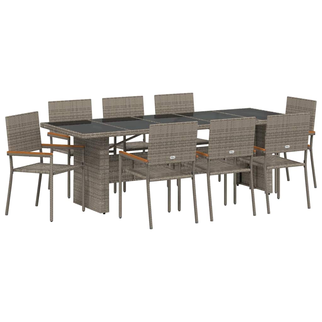 Vrtni set za objed 9 kom. Siva poliratan 240 x 90 x 75 cm