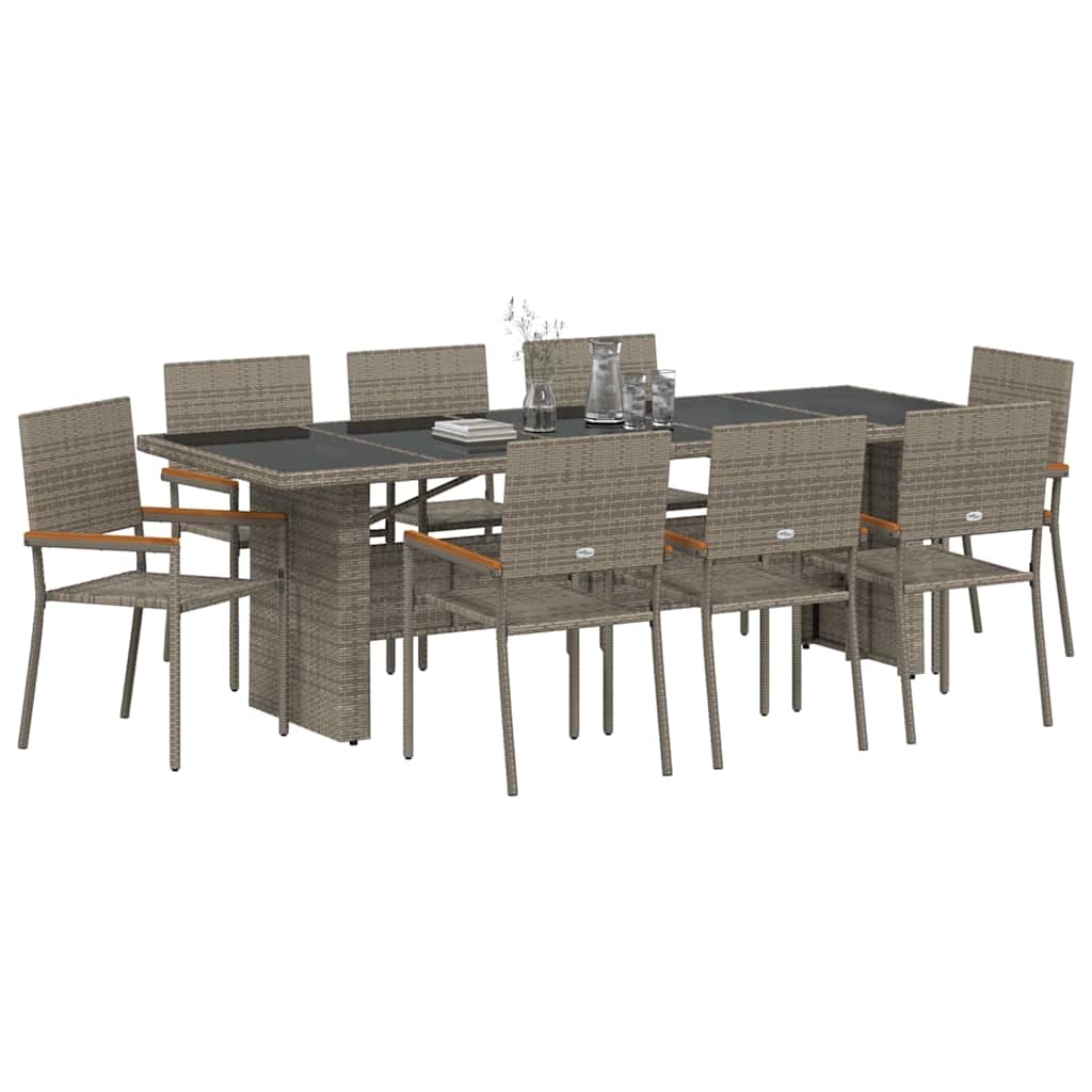 Vrtni set za objed 9 kom. Siva poliratan 240 x 90 x 75 cm