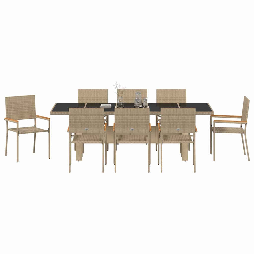 Vrtni set za objed 9 kom. Bež poliratan 240 x 90 x 75 cm