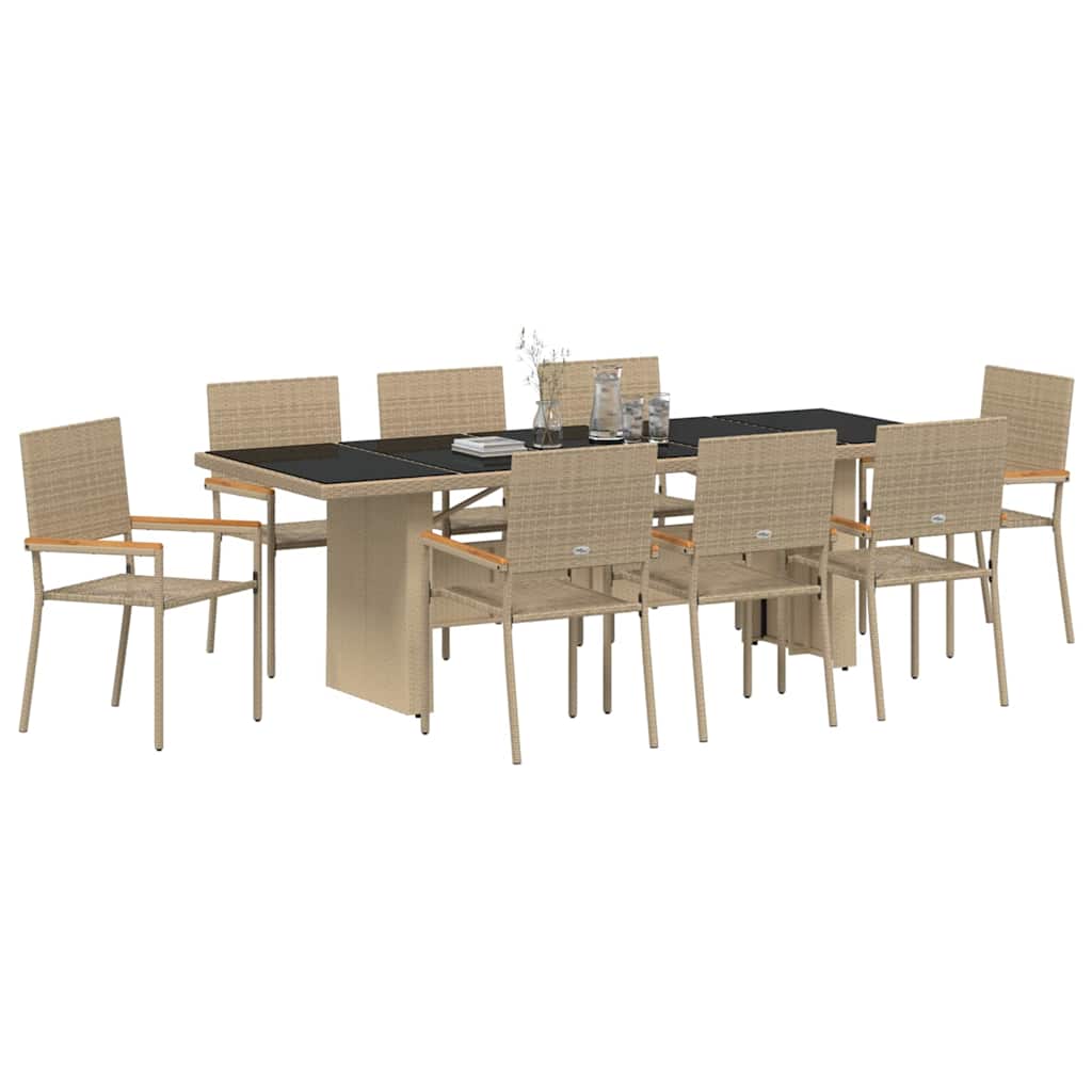 Vrtni set za objed 9 kom. Bež poliratan 240 x 90 x 75 cm