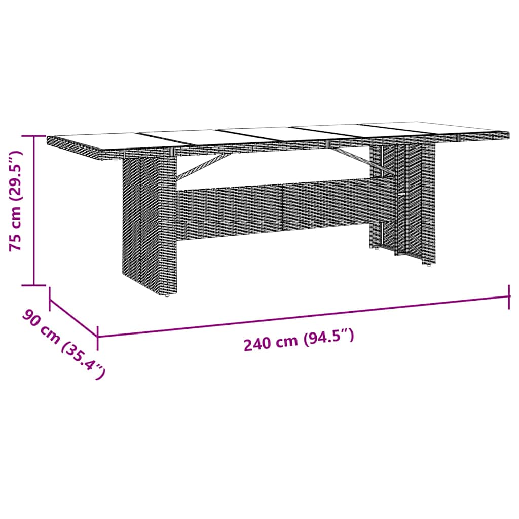 Vrtni set za objed 9 kom. Bež poliratan 240 x 90 x 75 cm
