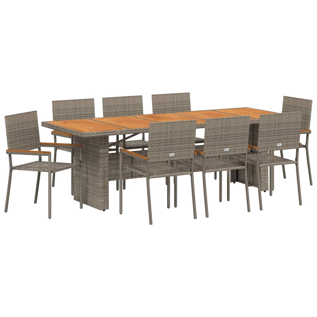 Vrtni set za objed 9 kom. Siva poliratan 240 x 90 x 75 cm