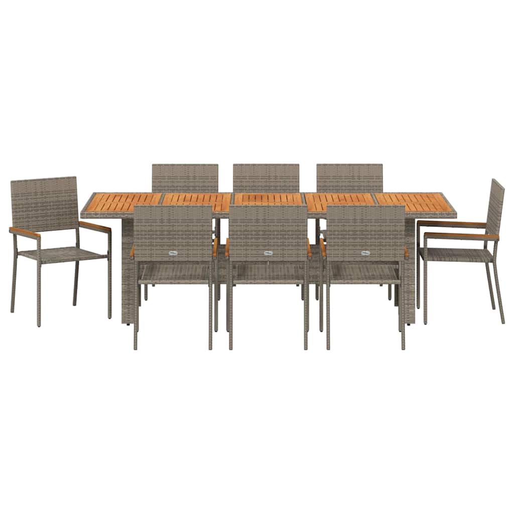 Vrtni set za objed 9 kom. Siva poliratan 240 x 90 x 75 cm