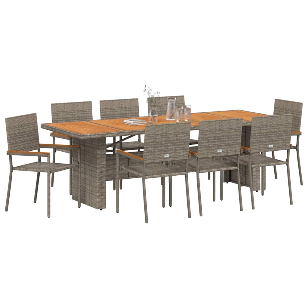 Vrtni set za objed 9 kom. Siva poliratan 240 x 90 x 75 cm