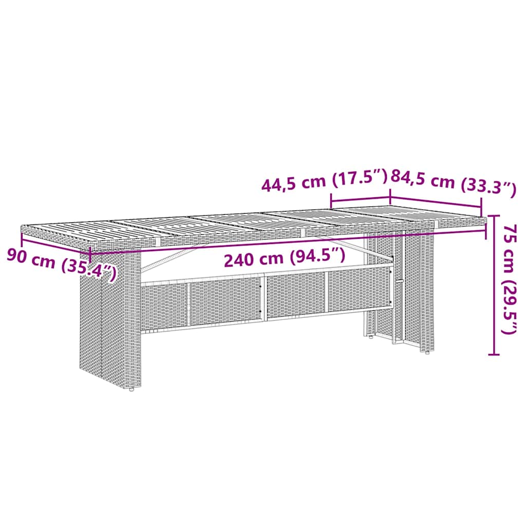 Vrtni set za objed 9 kom. Siva poliratan 240 x 90 x 75 cm