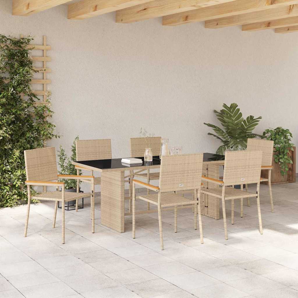 Vrtni set za objed 7 kom. Bež poliratan 190 x 80 x 75 cm