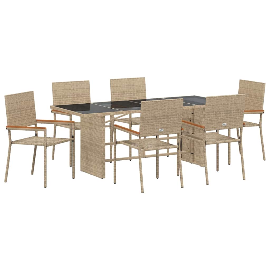Vrtni set za objed 7 kom. Bež poliratan 190 x 80 x 75 cm