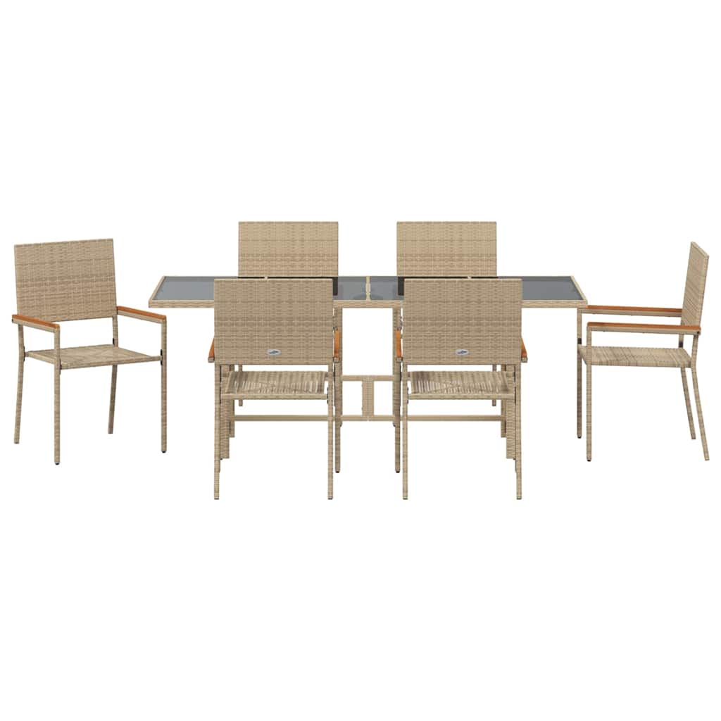 Vrtni set za objed 7 kom. Bež poliratan 190 x 80 x 75 cm
