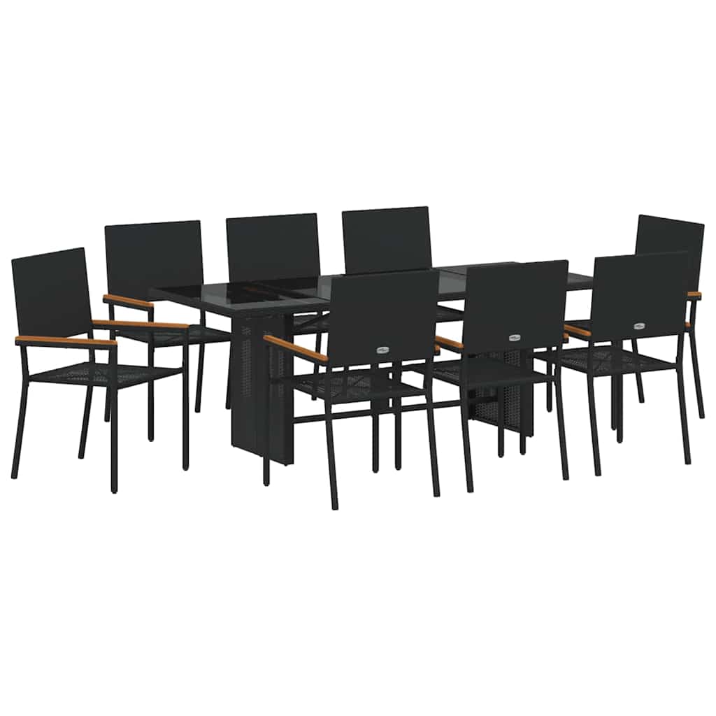 Vrtni set za objed 9 kom. Crna poliratan 190 x 80 x 75 cm